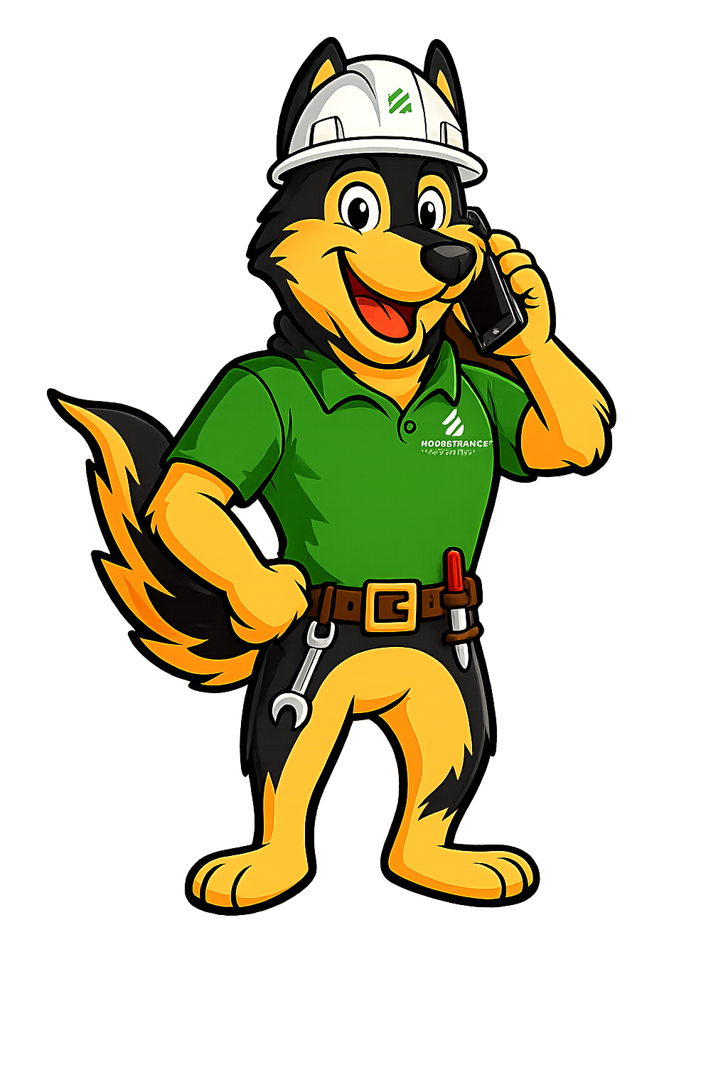 Home Source Roofing mascot on the phone booking an appointment