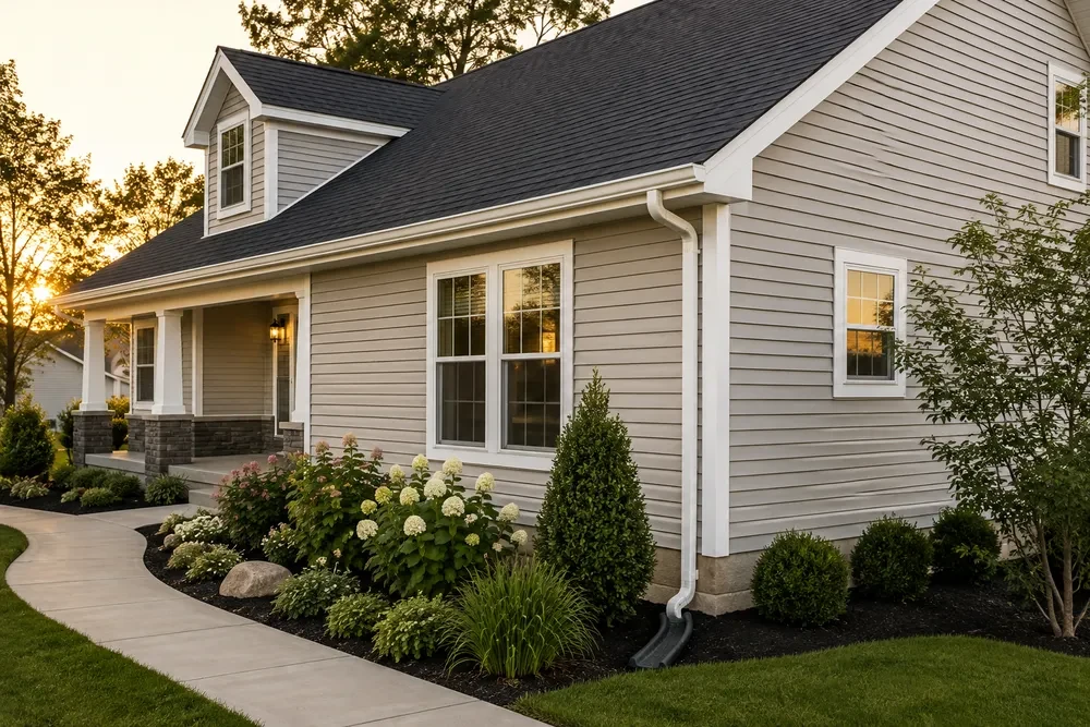 Home exterior with newly installed seamless gutters
