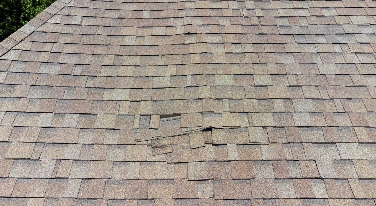 hail and wind damage on roof